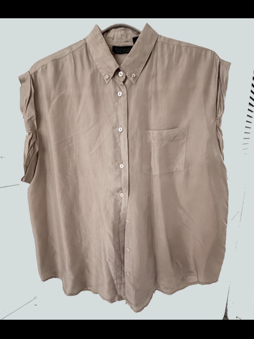 Topshop 100% Silk Sleeveless Button-Down Blouse | Size 6 / EUR 38 | Tan Taupe